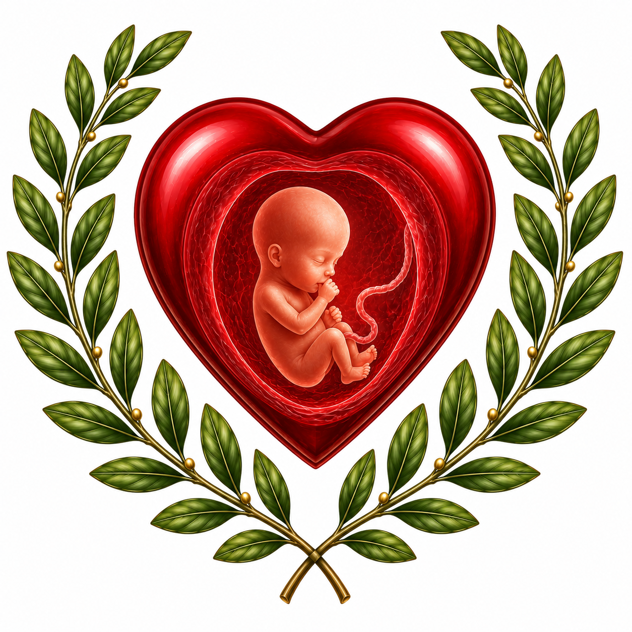 Niño por nacer dentro de un corazón rodeado de laurel, símbolo de la defensa de la vida